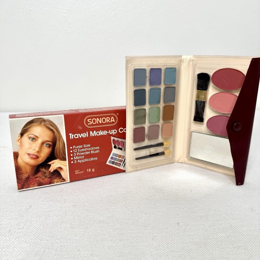 VTG Sonora Brand Makeup Palette Travel Compact 12 Soft Shadows 3 Blush 80's New - Picture 5 of 16